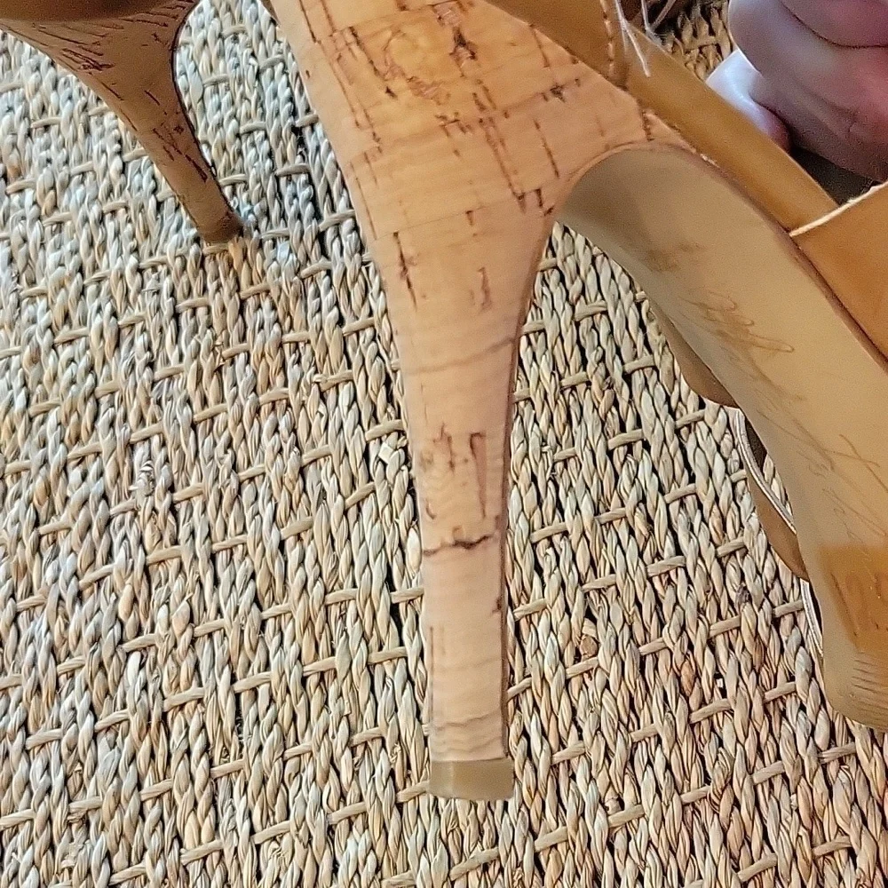 MARC FISHER brown strappy high heels.  Cork heel. Very high. Size is 7.5